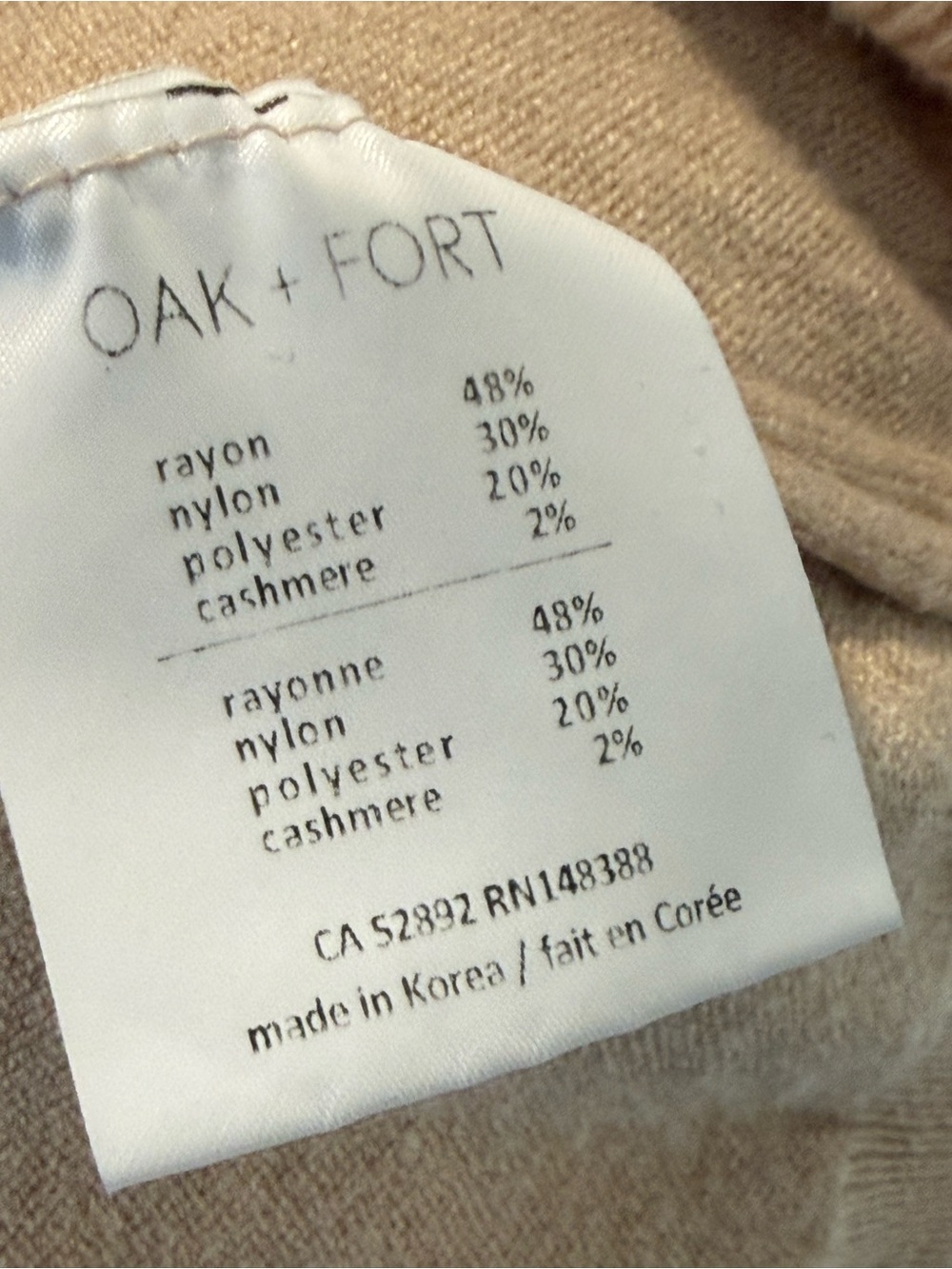 OAK + FORT Pale Blush Button Front V‑Neck Cardigan - Picture 5 of 5